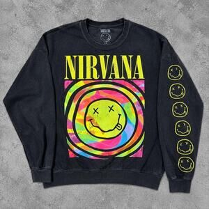 Nirvana Smiley Face Spiral Black Long Sleeve Shirt S/M